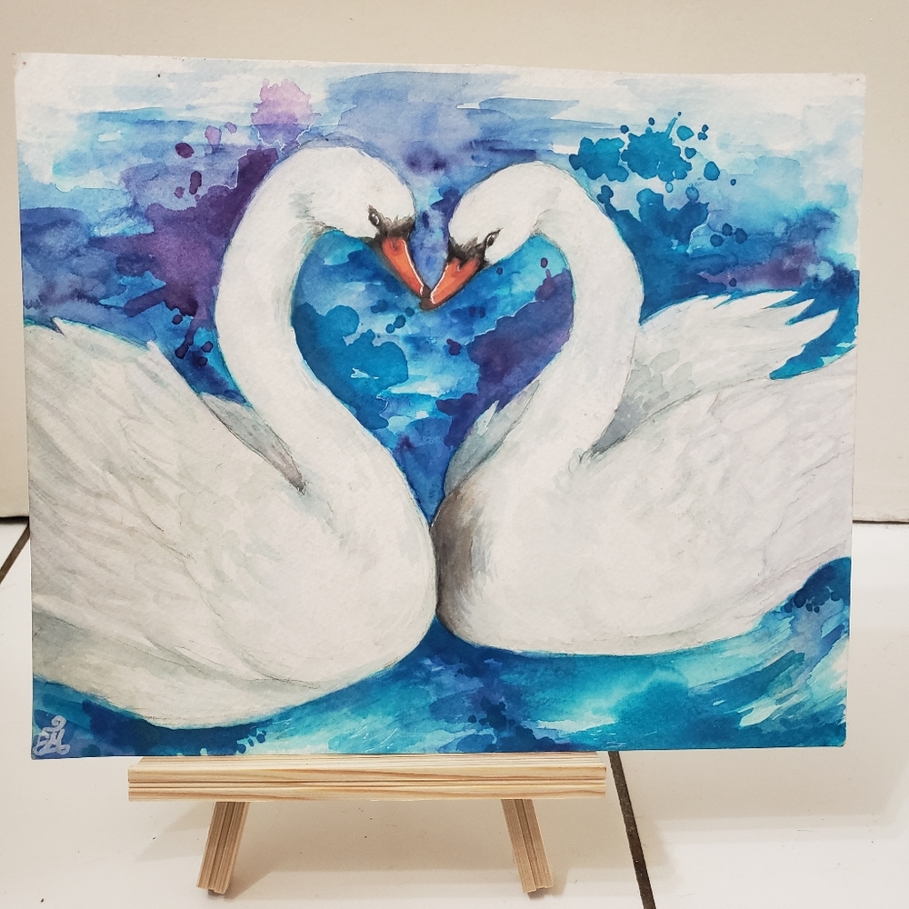 Original Art Swans Watercolor Painting
